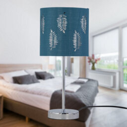 First Choice Lighting Chrome Stick Table Lamp With Teal Fern Cut Out Shade - thumbnail 8