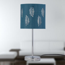 First Choice Lighting Chrome Stick Table Lamp With Teal Fern Cut Out Shade - thumbnail 7