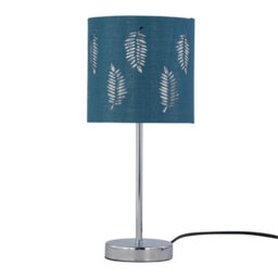 First Choice Lighting Chrome Stick Table Lamp With Teal Fern Cut Out Shade