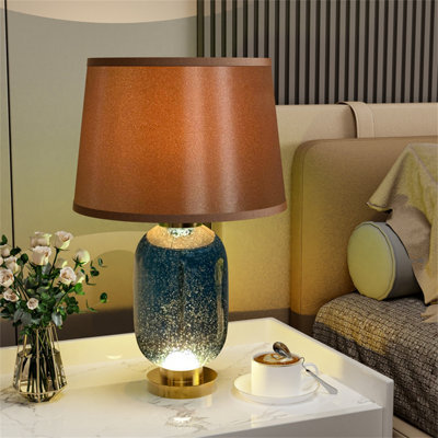Vrygle Minimalist Blue Glass Table Lamp Led Nightstand Lamp Office College Bookcase Decor - image 1