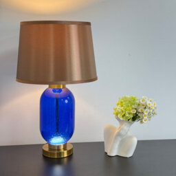Vrygle Minimalist Blue Glass Table Lamp Led Nightstand Lamp Office College Bookcase Decor - thumbnail 3