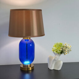 Vrygle Minimalist Blue Glass Table Lamp Led Nightstand Lamp Office College Bookcase Decor - thumbnail 2