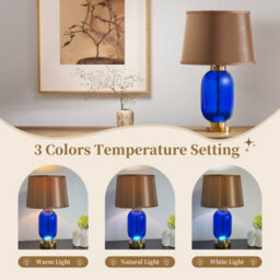 Vrygle Minimalist Blue Glass Table Lamp Led Nightstand Lamp Office College Bookcase Decor - thumbnail 7