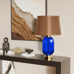 Vrygle Minimalist Blue Glass Table Lamp Led Nightstand Lamp Office College Bookcase Decor - thumbnail 4
