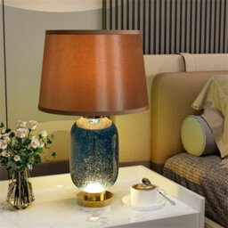 Vrygle Minimalist Blue Glass Table Lamp Led Nightstand Lamp Office College Bookcase Decor - thumbnail 1