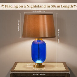 Vrygle Minimalist Blue Glass Table Lamp Led Nightstand Lamp Office College Bookcase Decor - thumbnail 6