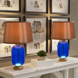 Vrygle Minimalist Blue Glass Table Lamp Led Nightstand Lamp Office College Bookcase Decor - thumbnail 5