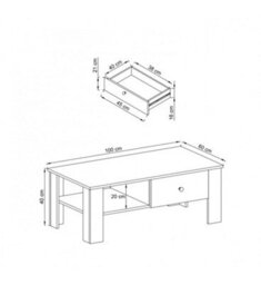 Arte Elegant Rene Coffee Table In Andersen Pine - W1050mm H430mm D600mm - One Drawer, Open Compartment, Black Handle - thumbnail 2