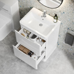 Affine 600mm Bathroom Vanity Unit Floorstanding Storage Cabinet Basin Soft Close White - thumbnail 3
