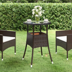 Walplus Garden Table 60X75 Cm Tempered Glass And Poly Rattan Brown
