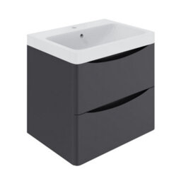 Sundaze 600mm Matt Anthracite 2 Drawer Wall Hung Vanity Bathroom Cabinet & Basin Set - thumbnail 3