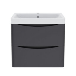 Sundaze 600mm Matt Anthracite 2 Drawer Wall Hung Vanity Bathroom Cabinet & Basin Set - thumbnail 2