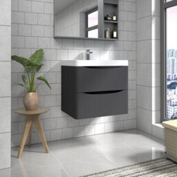 Sundaze 600mm Matt Anthracite 2 Drawer Wall Hung Vanity Bathroom Cabinet & Basin Set - thumbnail 1