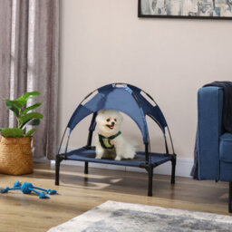 Pawhut 61Cm Elevated Dog Bed Cooling Raised Pet Cot Uv Protection Canopy Blue