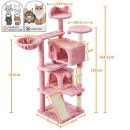 Yaheetech Pink 144.5Cm Cat Tree Tower With Condos & Dangling Balls & Platforms - thumbnail 3