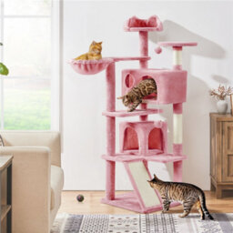 Yaheetech Pink 144.5Cm Cat Tree Tower With Condos & Dangling Balls & Platforms - thumbnail 1