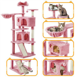 Yaheetech Pink 144.5Cm Cat Tree Tower With Condos & Dangling Balls & Platforms - thumbnail 4