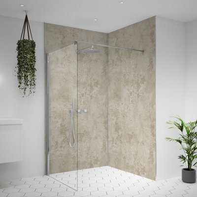 Splashwall Alloy Bathroom & Wet Room Decorative Panel (H)2440mm (W)1220mm - Matt Terra Light - image 1
