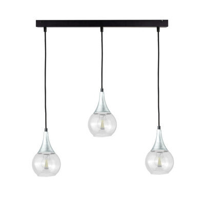 Luminosa Lighting Luminosa Lacrima Bar Pendant Ceiling Light Black, Silver Transparent Glass Shade 3X E27 - image 1