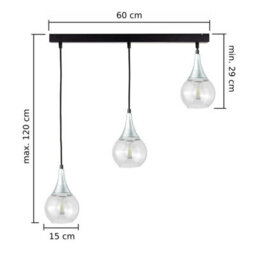 Luminosa Lighting Luminosa Lacrima Bar Pendant Ceiling Light Black, Silver Transparent Glass Shade 3X E27 - thumbnail 2