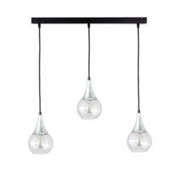 Luminosa Lighting Luminosa Lacrima Bar Pendant Ceiling Light Black, Silver Transparent Glass Shade 3X E27 - thumbnail 1