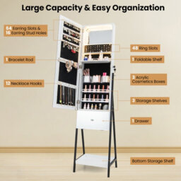 Costway Jewelry Cabinet Armoire W/ Full-Length Frameless Mirror & Built-In Makeup Mirror - thumbnail 5