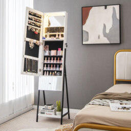 Costway Jewelry Cabinet Armoire W/ Full-Length Frameless Mirror & Built-In Makeup Mirror - thumbnail 4