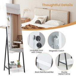 Costway Jewelry Cabinet Armoire W/ Full-Length Frameless Mirror & Built-In Makeup Mirror - thumbnail 9