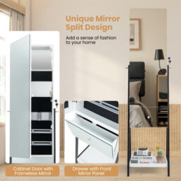 Costway Jewelry Cabinet Armoire W/ Full-Length Frameless Mirror & Built-In Makeup Mirror - thumbnail 8