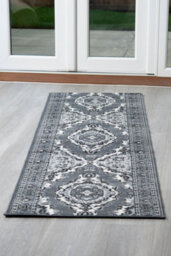 Bravich Hard Wearing Hessian Backed Stair Runner Kitchen Mat - Texas Grey Traditional Medallion - 60X240Cm (2'x8') - thumbnail 8