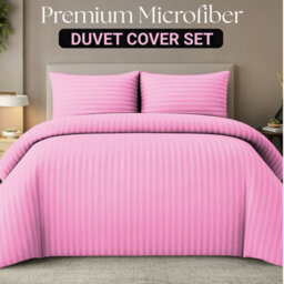 Lazzaro Luxury Satin Stripe Double Duvet Cover Set In Premium Microfibre Hotel Quality Ultrasoft Quilt Bedding Sets