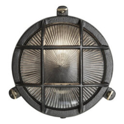 Industville Bulkhead Outdoor & Bathroom Round Wall Light - 8 Inch, Black, Ribbed Glass - thumbnail 1