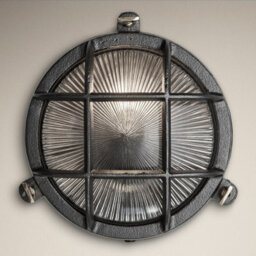 Industville Bulkhead Outdoor & Bathroom Round Wall Light - 8 Inch, Black, Ribbed Glass - thumbnail 4