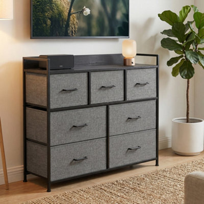 LEDREM Chest Of Drawers, Bedroom Cabinet, 7 Fabric Drawers With Handles, Metal Frame, Slate Grey And Anthracite Grey - image 1