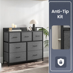 LEDREM Chest Of Drawers, Bedroom Cabinet, 7 Fabric Drawers With Handles, Metal Frame, Slate Grey And Anthracite Grey - thumbnail 9