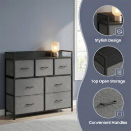 LEDREM Chest Of Drawers, Bedroom Cabinet, 7 Fabric Drawers With Handles, Metal Frame, Slate Grey And Anthracite Grey - thumbnail 7