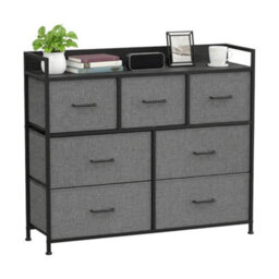 LEDREM Chest Of Drawers, Bedroom Cabinet, 7 Fabric Drawers With Handles, Metal Frame, Slate Grey And Anthracite Grey - thumbnail 3