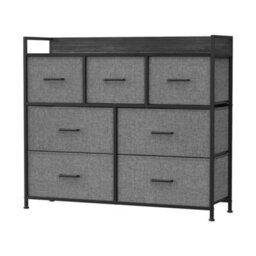 LEDREM Chest Of Drawers, Bedroom Cabinet, 7 Fabric Drawers With Handles, Metal Frame, Slate Grey And Anthracite Grey - thumbnail 2