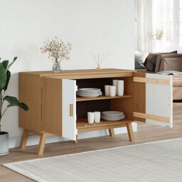 Berkfield Sideboard Olden White And Brown 114X43X73.5 Cm Solid Wood Pine - thumbnail 4