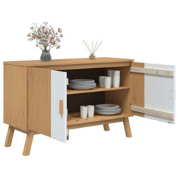Berkfield Sideboard Olden White And Brown 114X43X73.5 Cm Solid Wood Pine - thumbnail 6