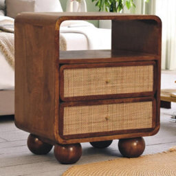 Artisan Furniture Solid Wood Larissa Chestnut Nightstand, 2-Drawers, 1 Shelf, Ball Feet, Beige And Brown - thumbnail 1