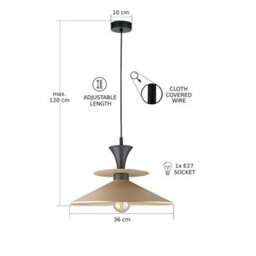Luminosa Lighting Luminosa Della Dome Pendant Ceiling Light Black, Beige 1X E27 - thumbnail 3