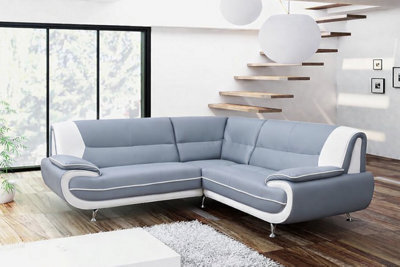 Olaf Corner Sofa Faux Leather Grey White