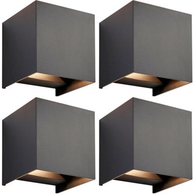 4 Pack Twin Outdoor Ip44 Cube Wall Light - 2 X 5.5W Cct Led - Matt Black - image 1