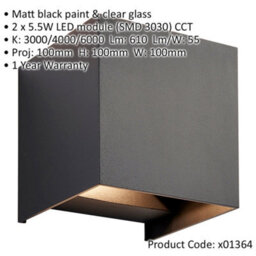 4 Pack Twin Outdoor Ip44 Cube Wall Light - 2 X 5.5W Cct Led - Matt Black - thumbnail 2