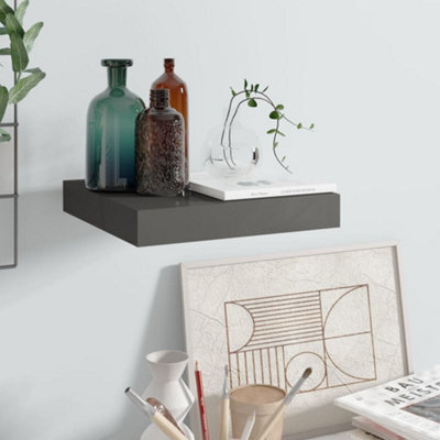 Berkfield Floating Wall Shelf High Gloss Grey 23X23.5X3.8 Cm Mdf - image 1