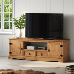 Mercers Furniture Corona 2 Door 2 Drawer Large Widescreen Tv Media Stand Unit Solid Wood Pine Wooden With Mexican Styling