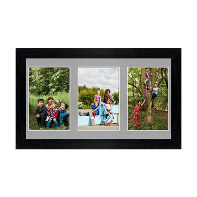 AK Frames 40X20Cm Black Modern Multi Photo Frame With Silver Mount - Holds 3 Apertures (3X) 6X4 Photos - image 1