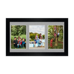 AK Frames 40X20Cm Black Modern Multi Photo Frame With Silver Mount - Holds 3 Apertures (3X) 6X4 Photos - thumbnail 1