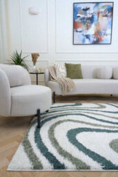 The Rugs Moodi Shaggy Green Rippletide Rug Runner Striped Thick High Pile For Living Rooms, Bedrooms, Hallways, Kitchens - thumbnail 2
